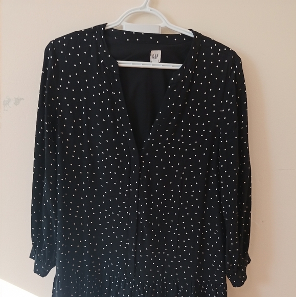 Gap black white polka dot peplum drop waist dress long sleeve - Picture 2 of 10
